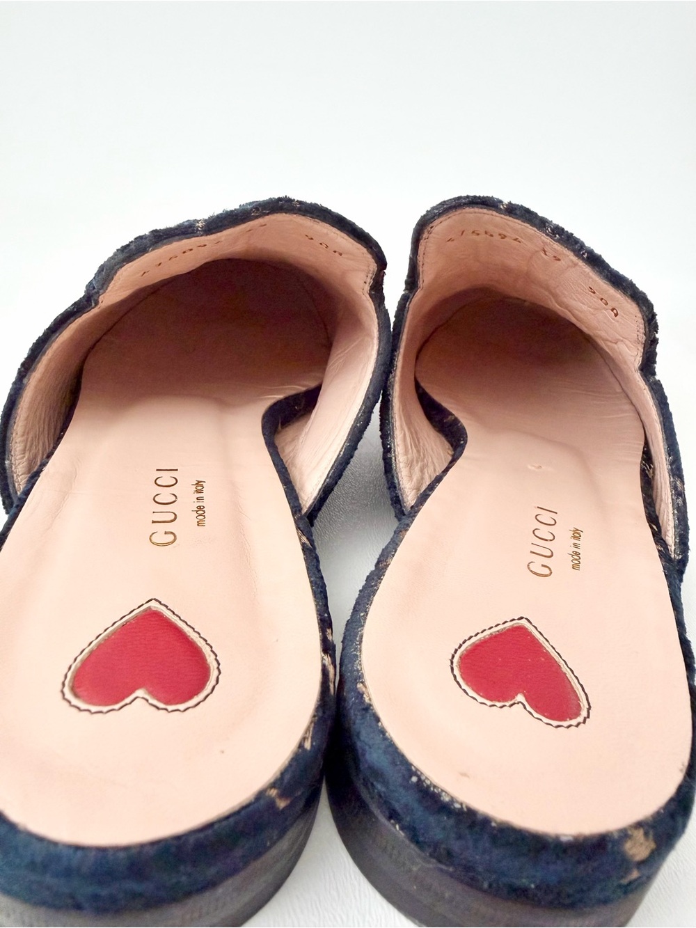 GUCCI | Princetown GG Velvet Horsebit Mules Flats Slippers Navy Blue Gold EU 39 - Picture 5 of 10